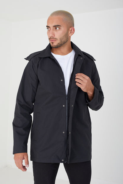 Brave Soul Black Lightweight Hooded Mac - Black Image 1