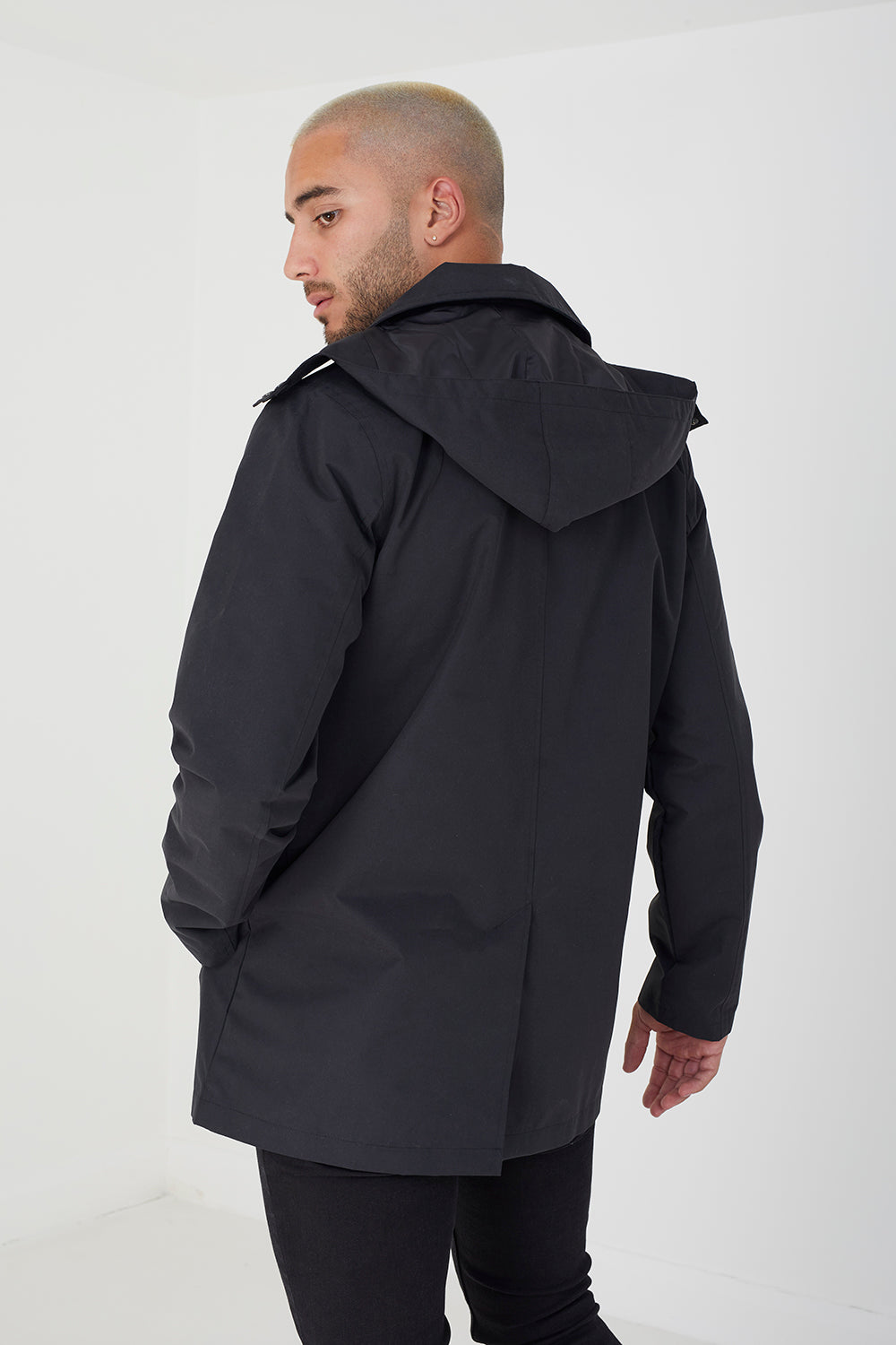 Brave Soul Black Lightweight Hooded Mac - Black Image 2