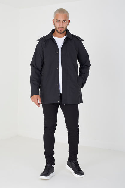 Brave Soul Black Lightweight Hooded Mac - Black Image 3