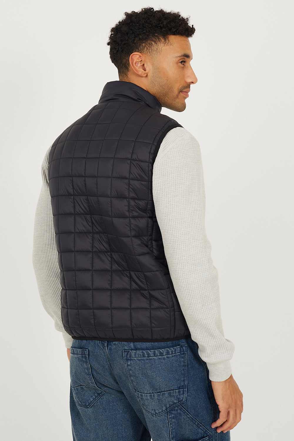 Brave Soul Black Lightly Padded Box Quilted Gilet - Black Image 2