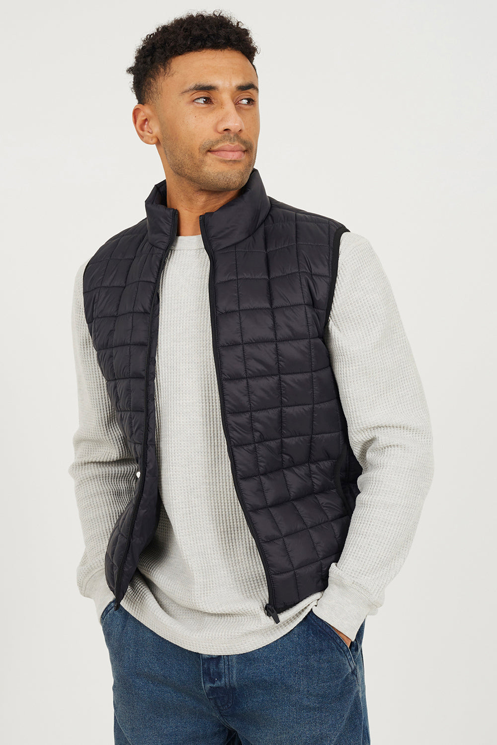 Brave Soul Black Lightly Padded Box Quilted Gilet - Black Image 1