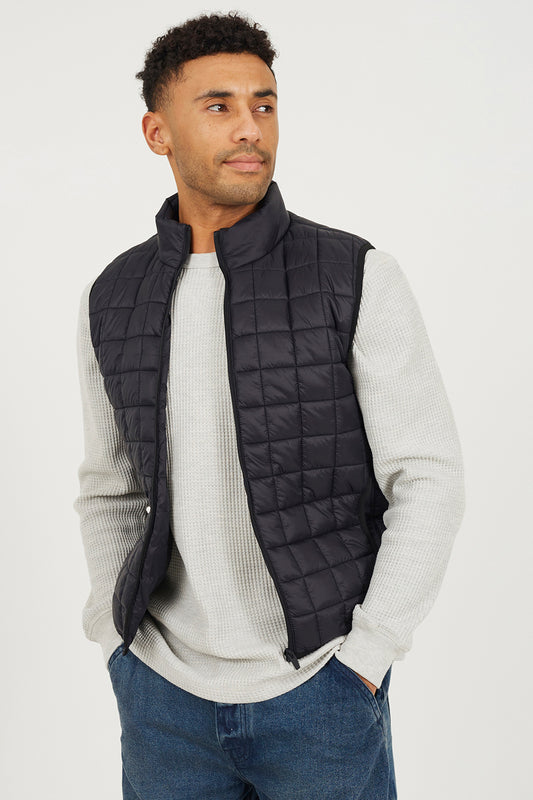 Brave Soul Black Lightly Padded Box Quilted Gilet - Black Image 1