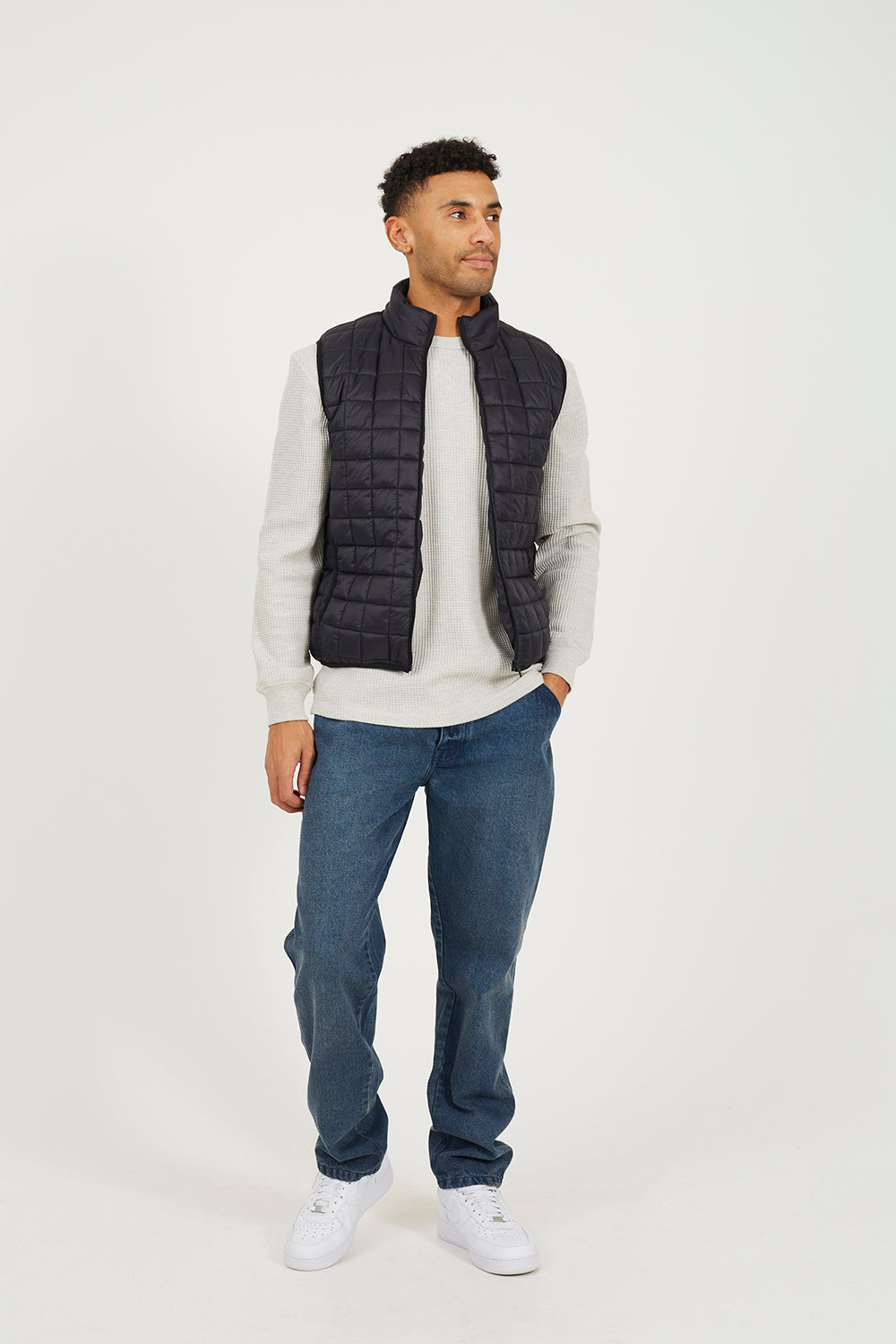 Brave Soul Black Lightly Padded Box Quilted Gilet - Black Image 3