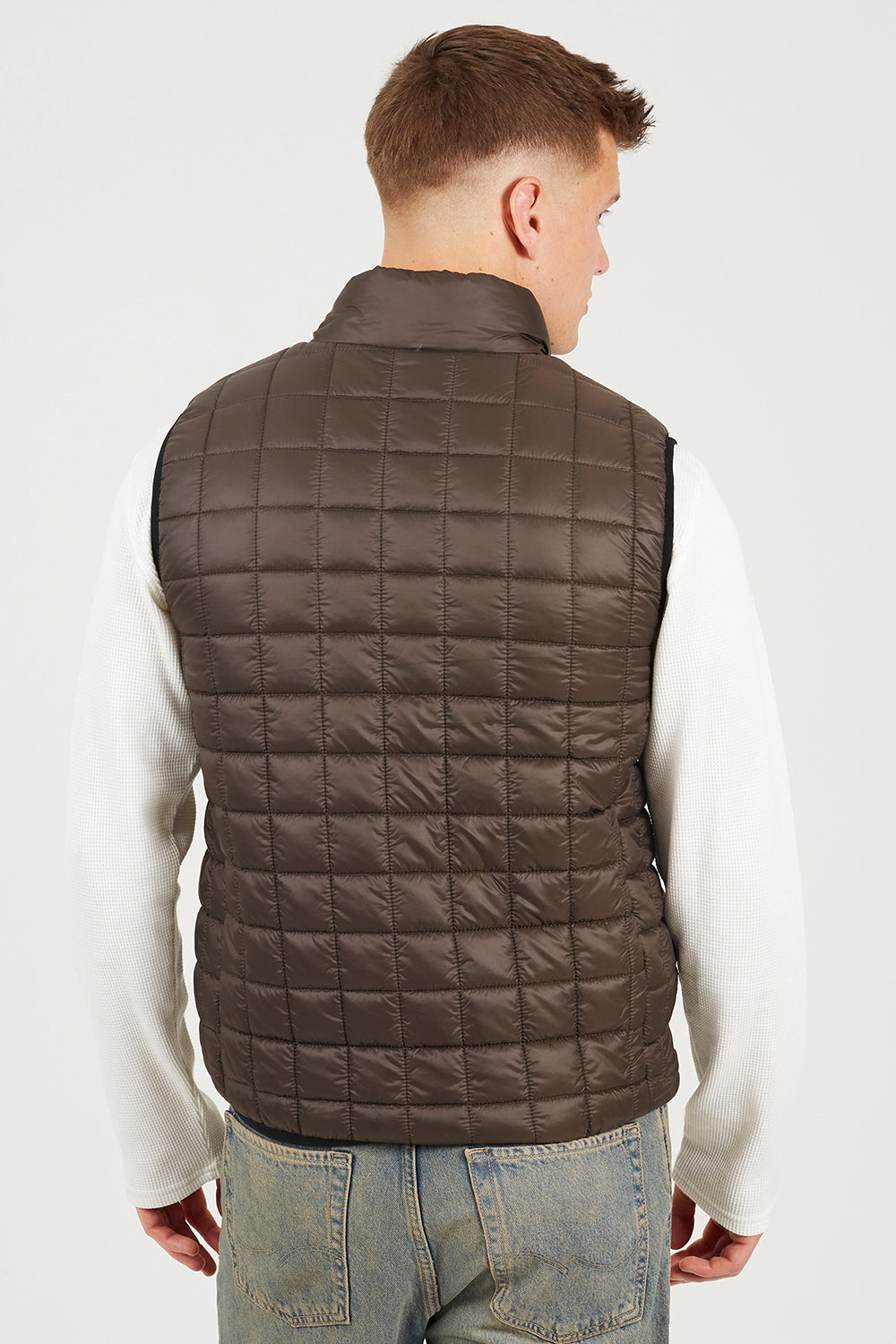 Brave Soul Dark Brown Lightly Padded Box Quilted Gilet - Dark Brown Image 2
