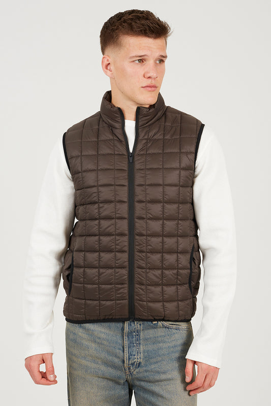 Brave Soul Dark Brown Lightly Padded Box Quilted Gilet - Dark Brown Image 1