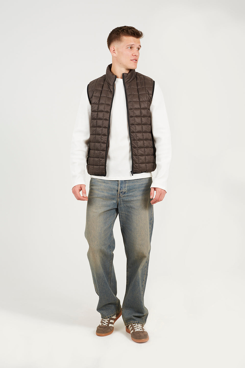 Brave Soul Dark Brown Lightly Padded Box Quilted Gilet - Dark Brown Image 3