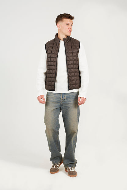 Brave Soul Dark Brown Lightly Padded Box Quilted Gilet - Dark Brown Image 3