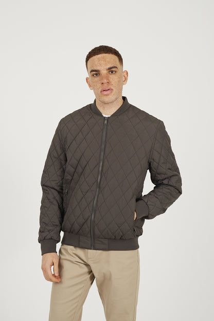 Brave Soul Brown Diamond Quilted Bomber Jacket - Brown Image 1