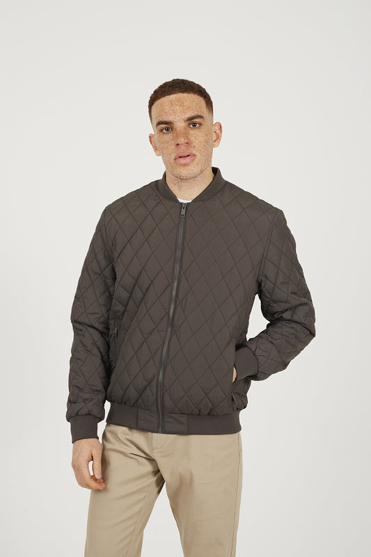 Brave Soul Brown Diamond Quilted Bomber Jacket - Brown Image 1