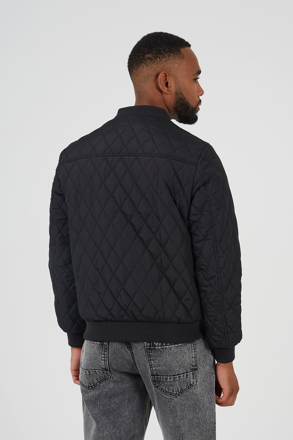 Brave Soul Black Diamond Quilted Bomber Jacket - Black Image 2