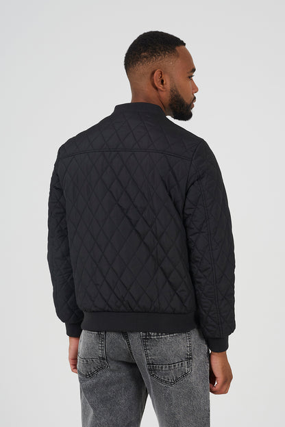 Brave Soul Black Diamond Quilted Bomber Jacket - Black Image 2