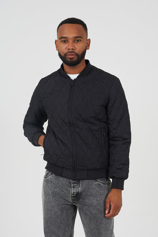 Brave Soul Black Diamond Quilted Bomber Jacket - Black Image 1