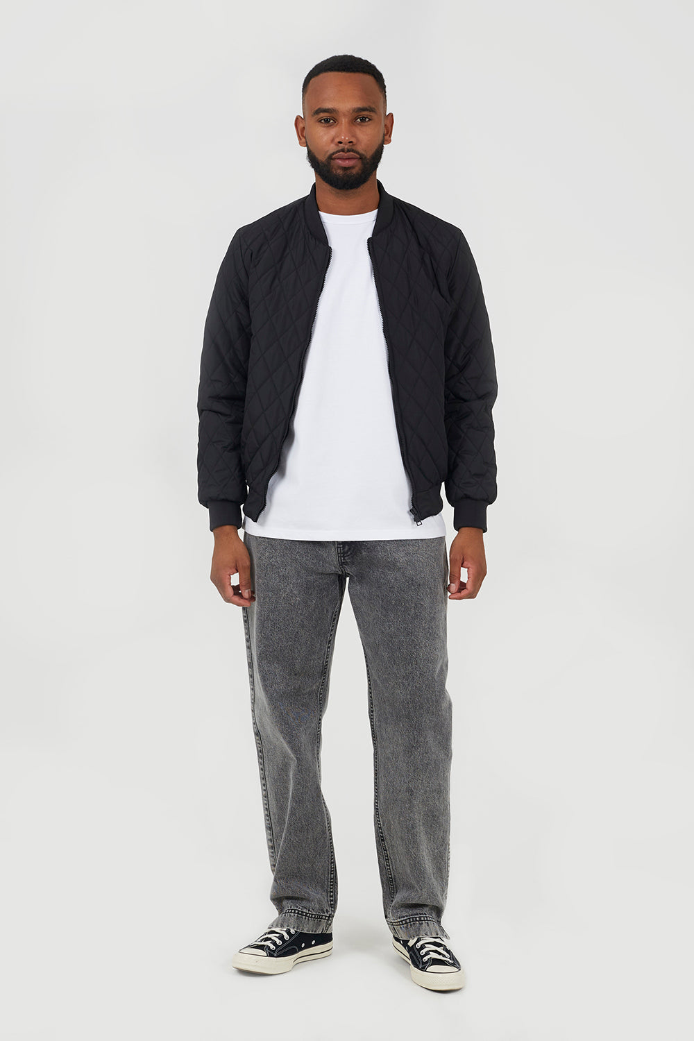 Brave Soul Black Diamond Quilted Bomber Jacket - Black Image 3