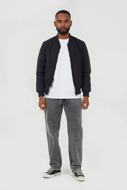 Brave Soul Black Diamond Quilted Bomber Jacket - Black Image 3