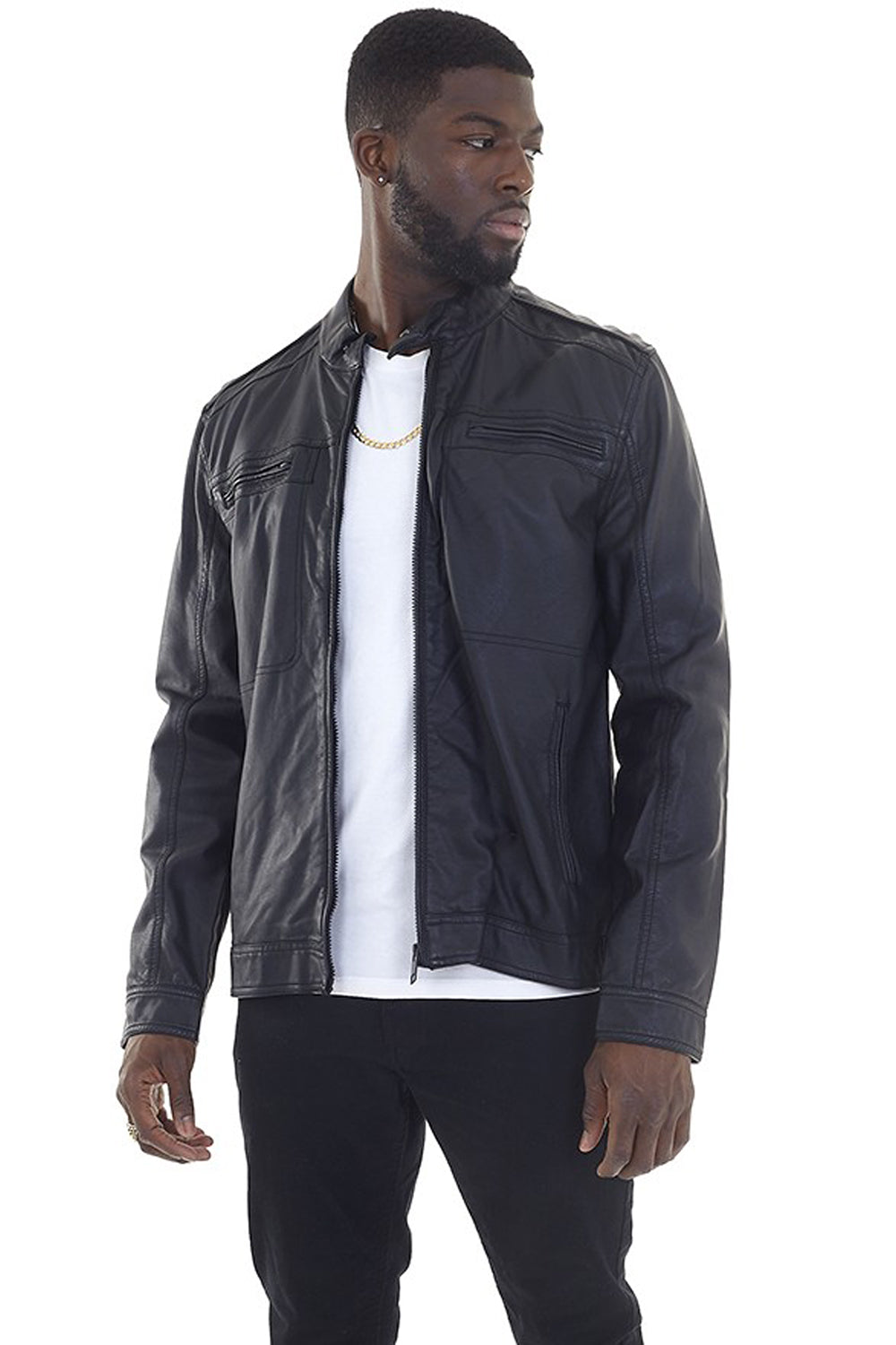 Brave Soul Black Faux Leather Biker Jacket - Black Image 2