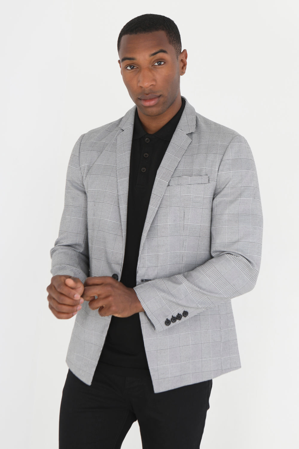 Brave Soul Light Grey Single-Breasted Check Blazer - Light Grey Image 1