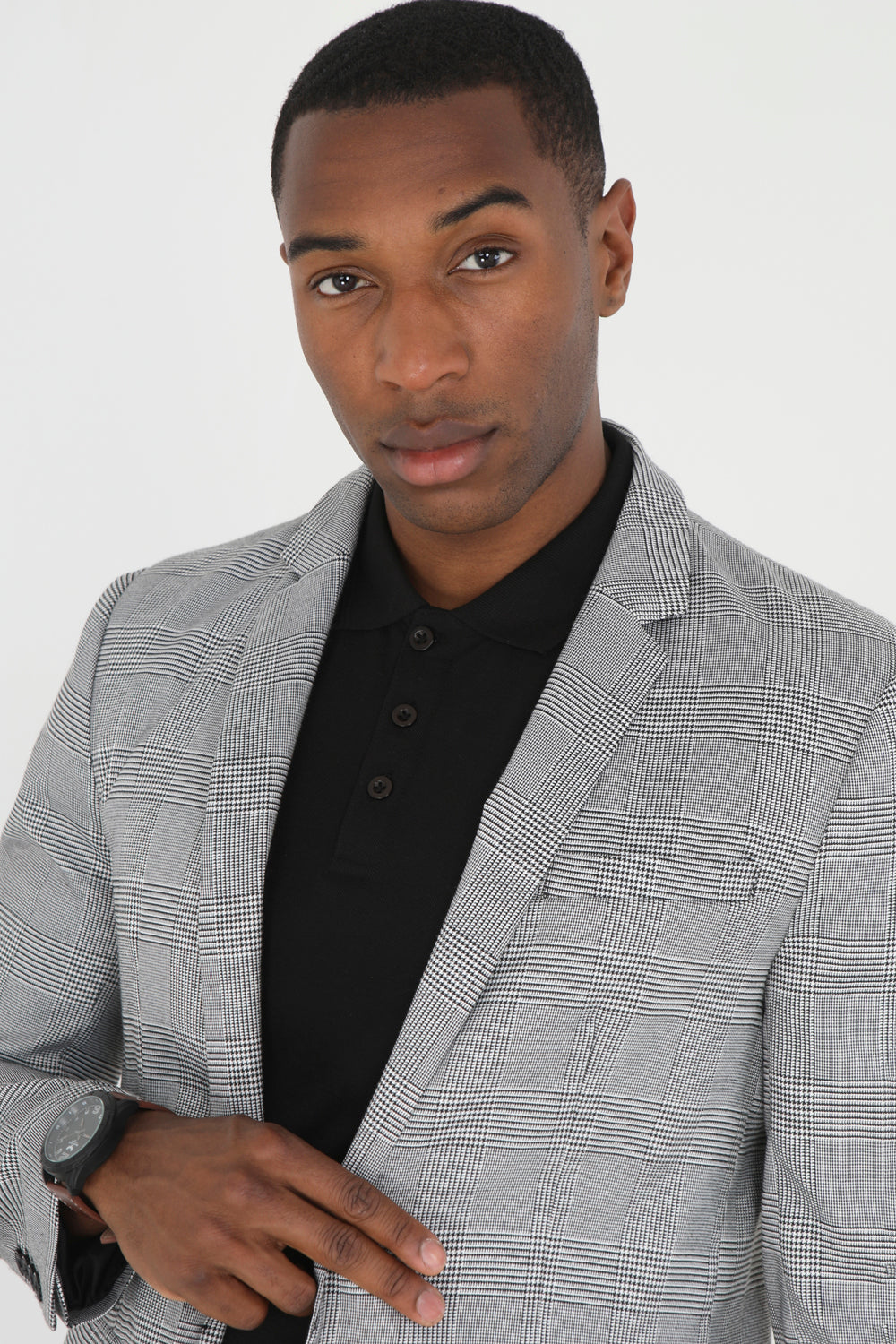 Brave Soul Light Grey Single-Breasted Check Blazer - Light Grey Image 3