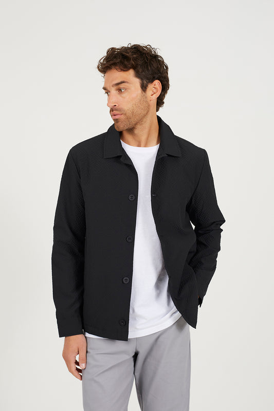Brave Soul Black Seersucker Shacket - Black Image 1