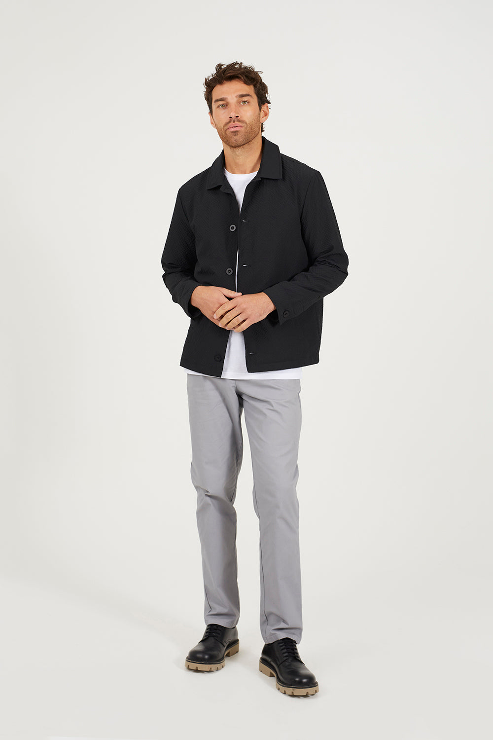 Brave Soul Black Seersucker Shacket - Black Image 3