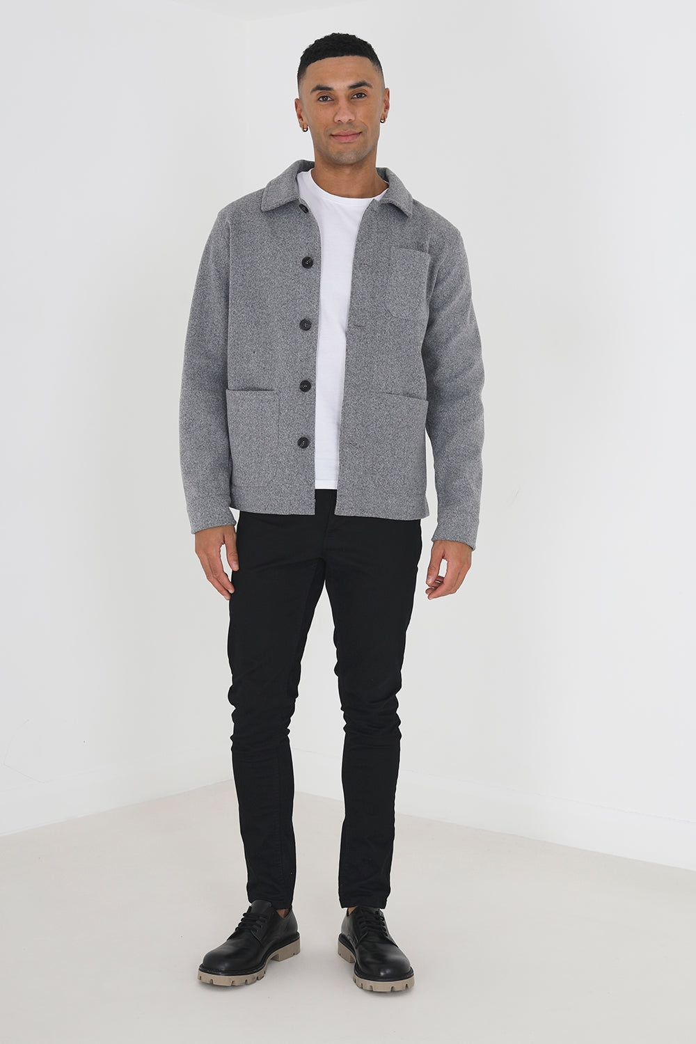 Brave Soul Grey Patch Pocket Button Through Shacket - Grey Image 4
