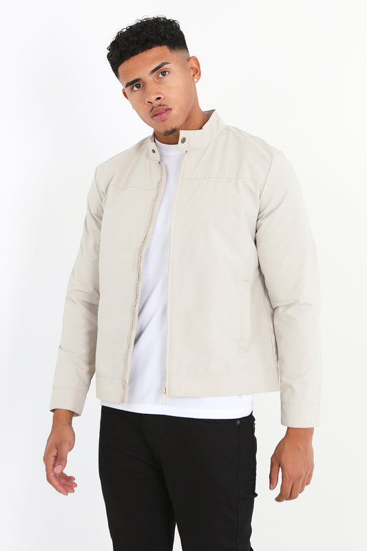Brave Soul Stone Zip Through Biker Jacket - Stone Image 1