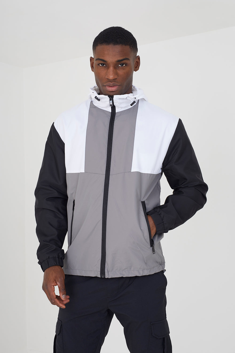 Brave Soul Grey Colourblock Hooded Windrunner Jacket - Grey Image 1