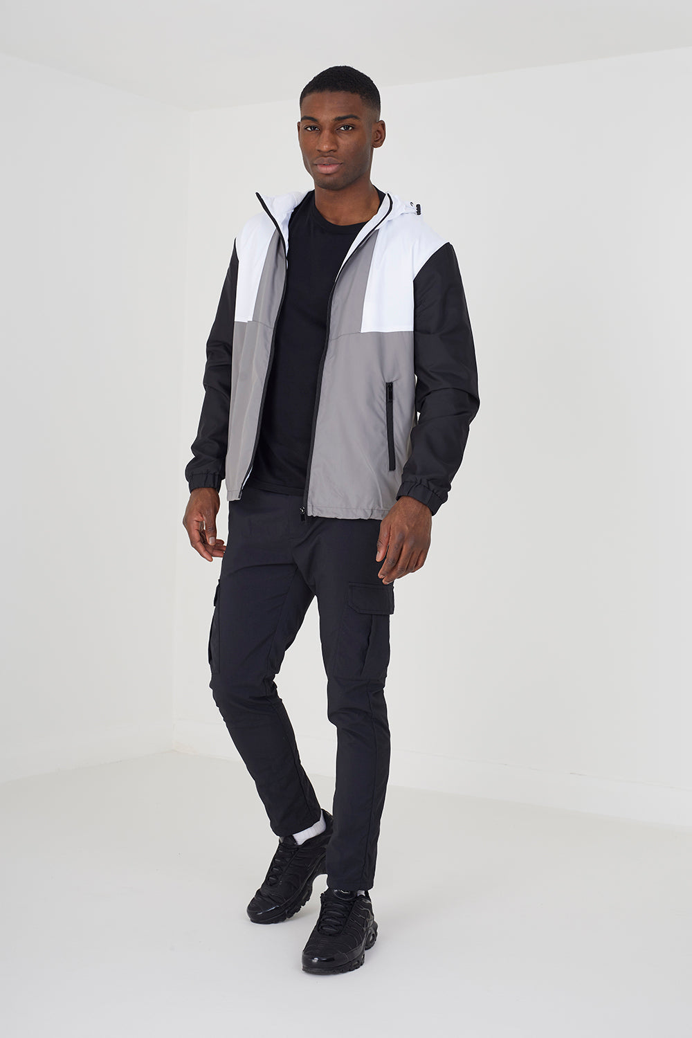 Brave Soul Grey Colourblock Hooded Windrunner Jacket - Grey Image 3