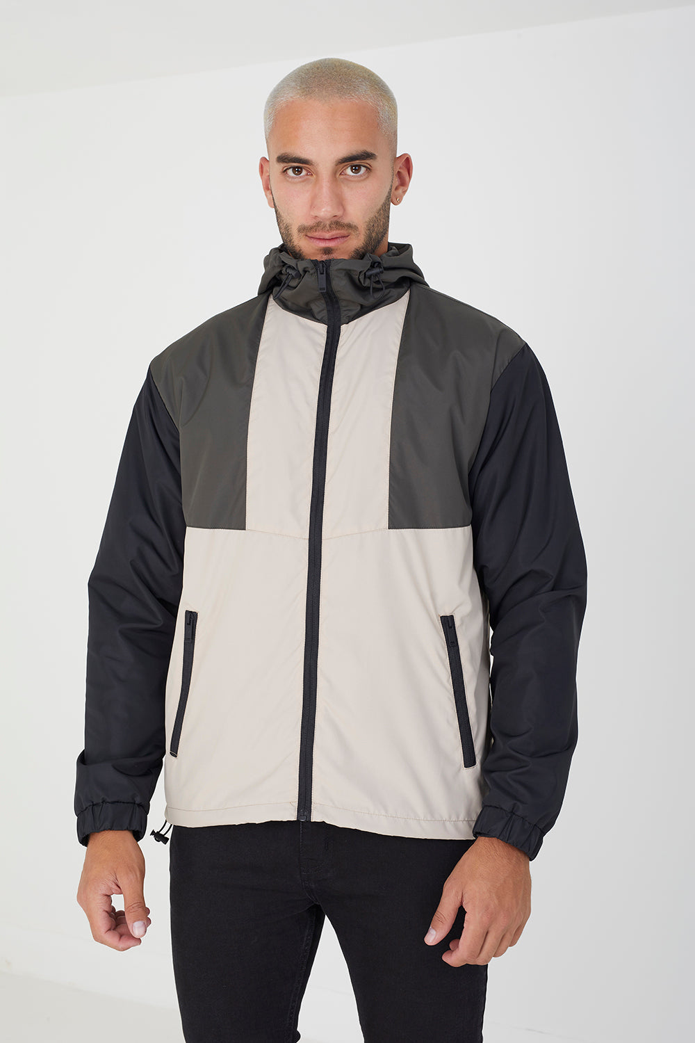 Brave Soul Khaki Colourblock Hooded Windrunner Jacket - Khaki Image 1