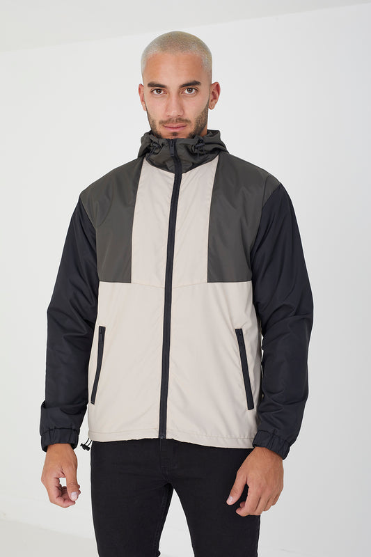Brave Soul Khaki Colourblock Hooded Windrunner Jacket - Khaki Image 1