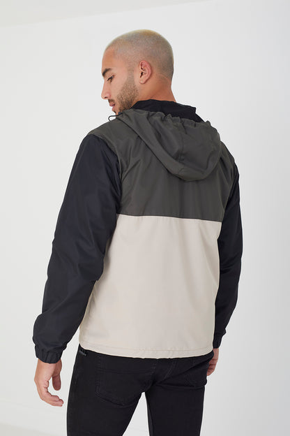 Brave Soul Khaki Colourblock Hooded Windrunner Jacket - Khaki Image 2