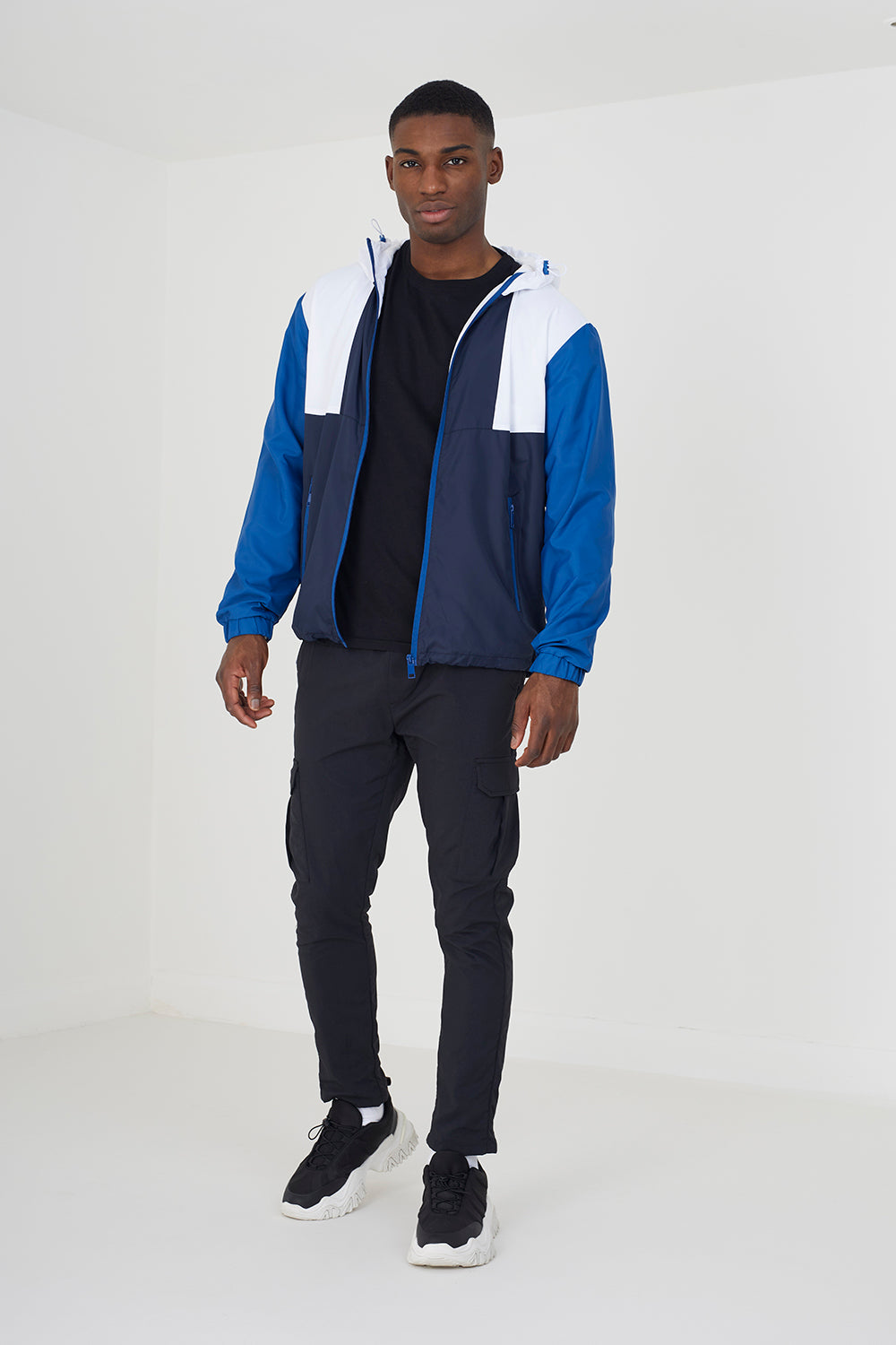 Brave Soul Navy Colourblock Hooded Windrunner Jacket - Navy Image 1