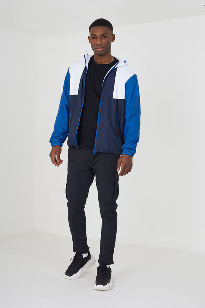 Brave Soul Navy Colourblock Hooded Windrunner Jacket - Navy Image 1