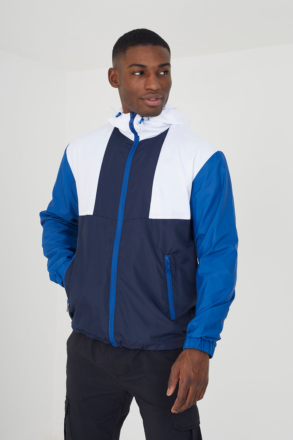 Brave Soul Navy Colourblock Hooded Windrunner Jacket - Navy Image 2
