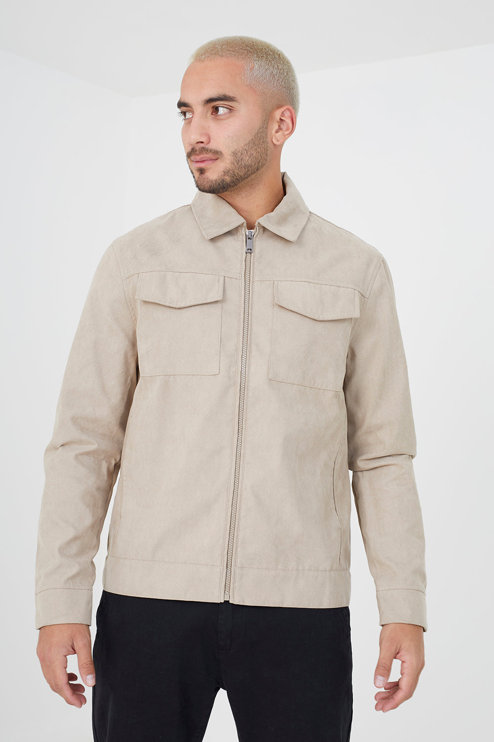 Brave Soul Stone Faux Suede Jacket - Stone Image 1