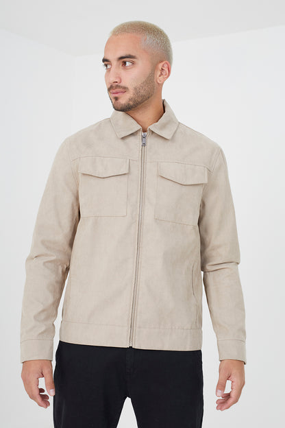 Brave Soul Stone Faux Suede Jacket - Stone Image 1