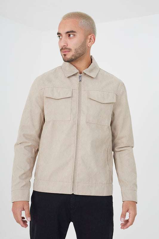 Brave Soul Stone Faux Suede Jacket - Stone Image 1