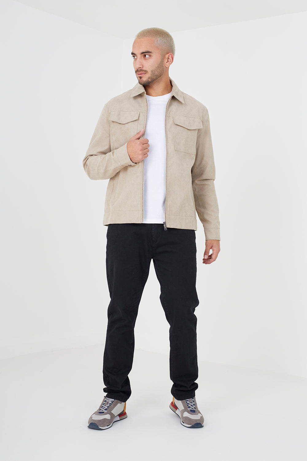 Brave Soul Stone Faux Suede Jacket - Stone Image 3
