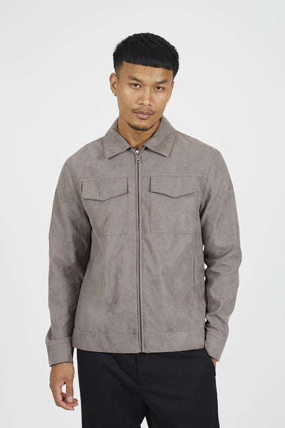 Brave Soul Taupe Faux Suede Patch Pocket Jacket - Taupe Image 1