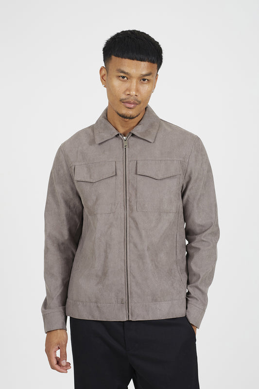 Brave Soul Taupe Faux Suede Patch Pocket Jacket - Taupe Image 1