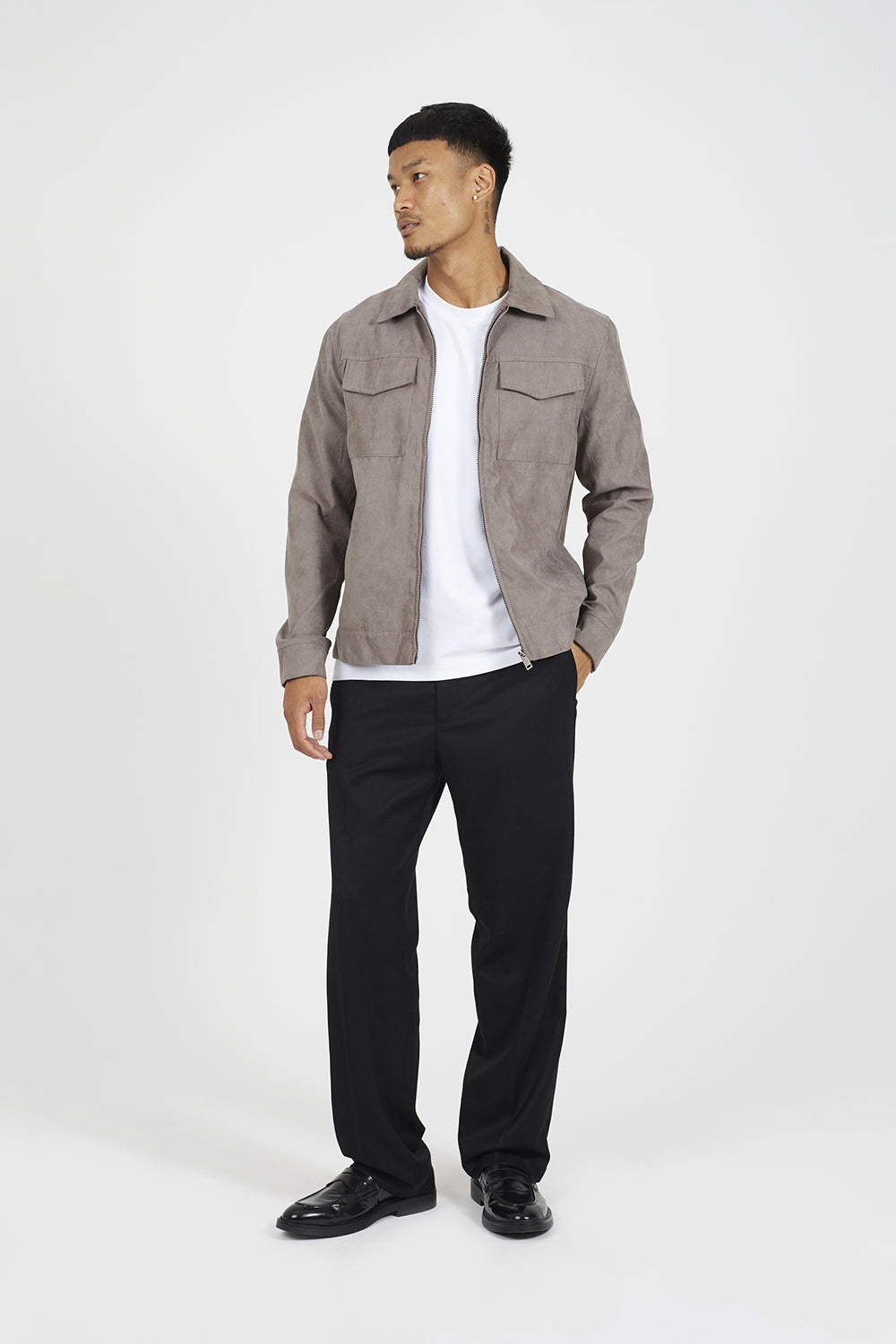 Brave Soul Taupe Faux Suede Patch Pocket Jacket - Taupe Image 3