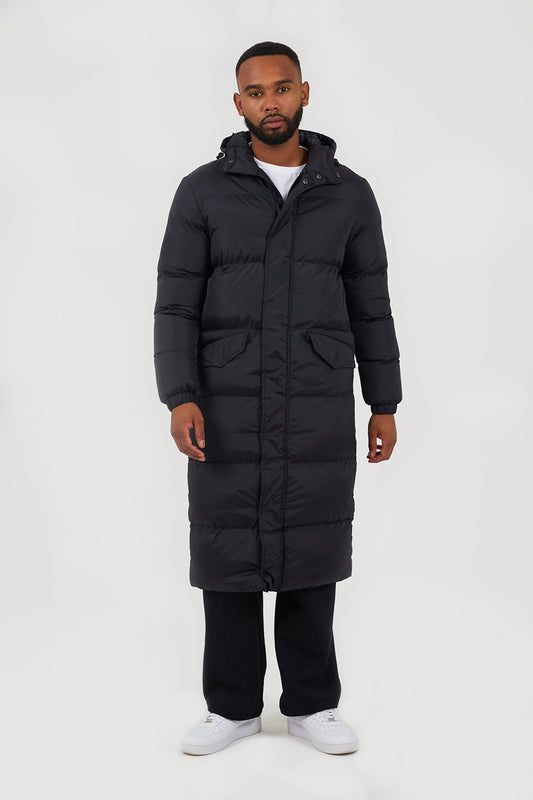 Brave Soul Black Long Length Hooded Padded Puffer Coat - Black Image 1