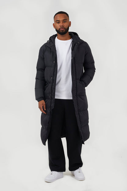 Brave Soul Black Long Length Hooded Padded Puffer Coat - Black Image 3
