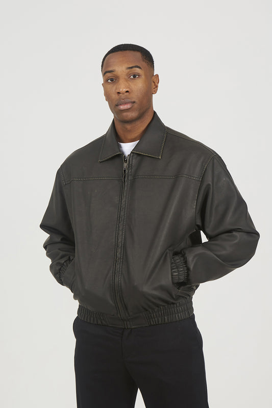 Brave Soul Black Faux Leather Oversized Bomber Jacket - Black Image 1