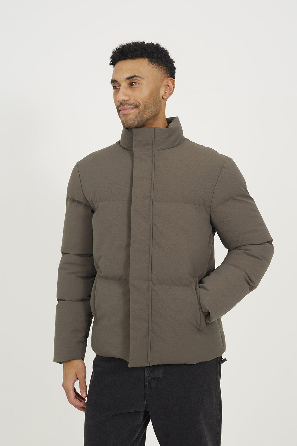 Brave Soul Taupe Funnel Neck Padded Jacket - Taupe Image 1