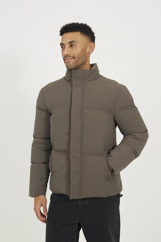 Brave Soul Taupe Funnel Neck Padded Jacket - Taupe Image 1