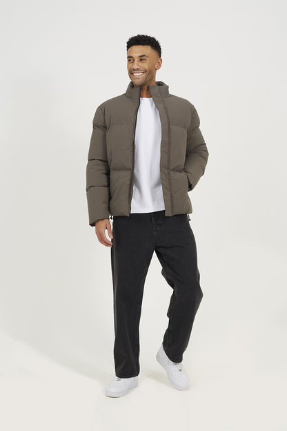 Brave Soul Taupe Funnel Neck Padded Jacket - Taupe Image 3