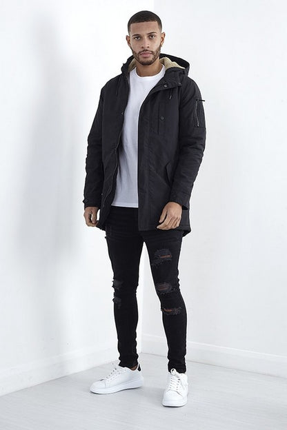 Brave Soul Black Sherpa Lined Hooded Parka Jacket - Black Image 4