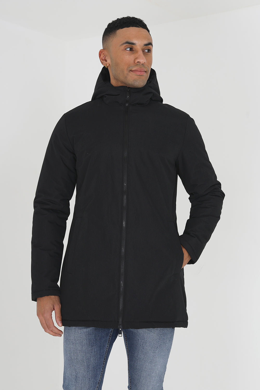 Brave Soul Black Padded Hooded Mac - Black Image 1