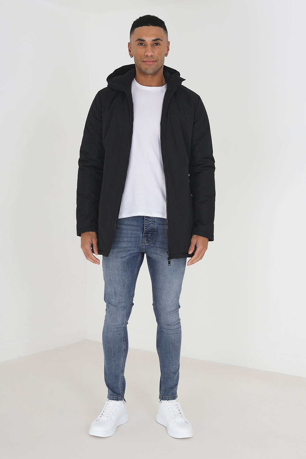 Brave Soul Black Padded Hooded Mac - Black Image 3