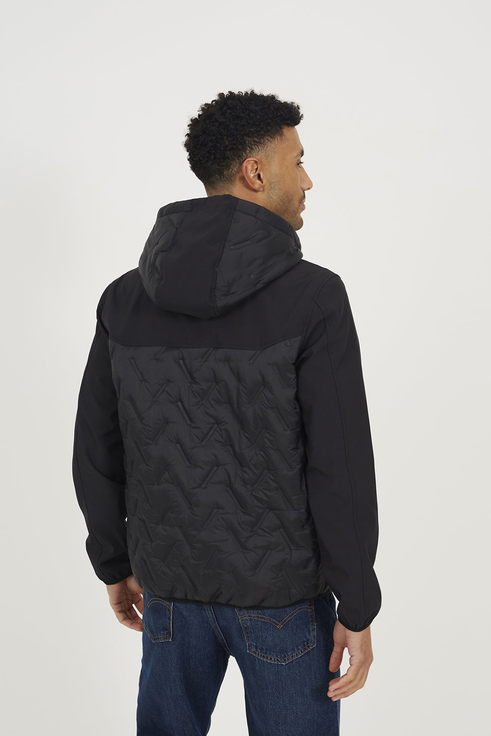 Brave Soul Black Quilted Hooded Zip-Up Jacket - Black Image 2